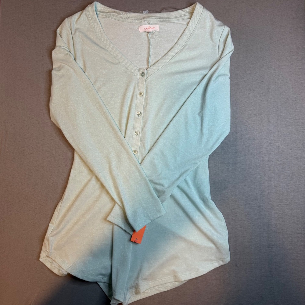Colsie Womens XS Green Metallic Shimmer Ribbed‎ Long Sleeve Button Romper NEW